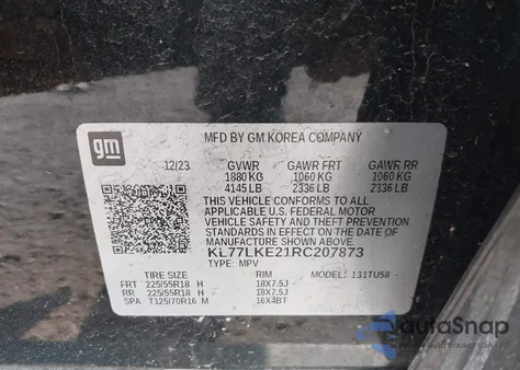 2024 Chevrolet Trax Activ z USA, uszkodzony, nr VIN KL77LKE21RC207873